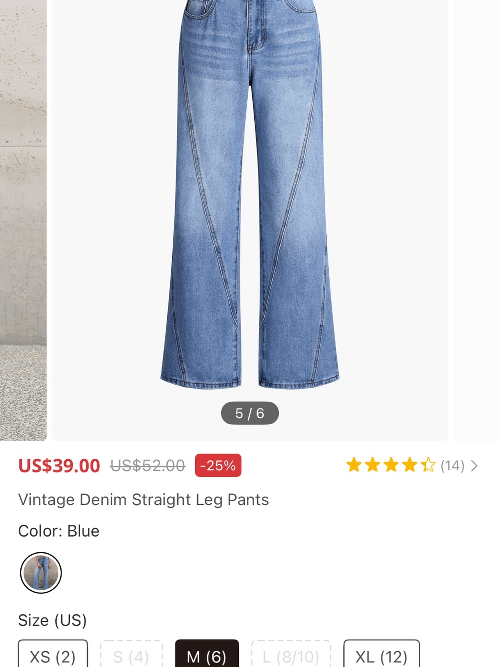 Vintage Straight Leg Denim Jeans - Blue